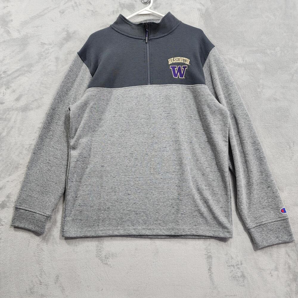 Washington Huskies Sweatshirt Mens M Gray NCAA Football Champion 1/4 Zip Fleece